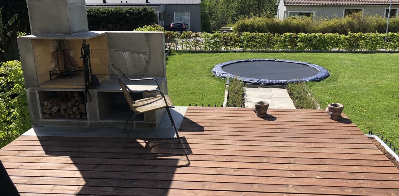 Deler av terrassen og Hagen.