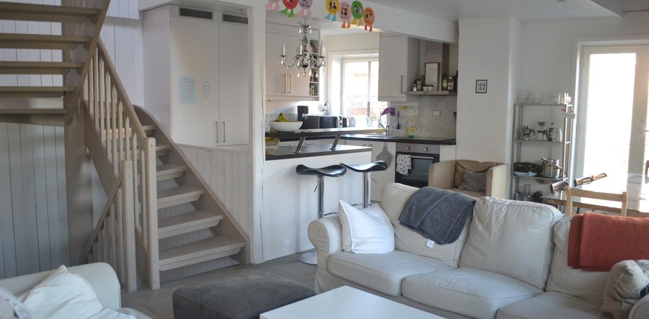 Stue og kjøkken/living room and kitchen