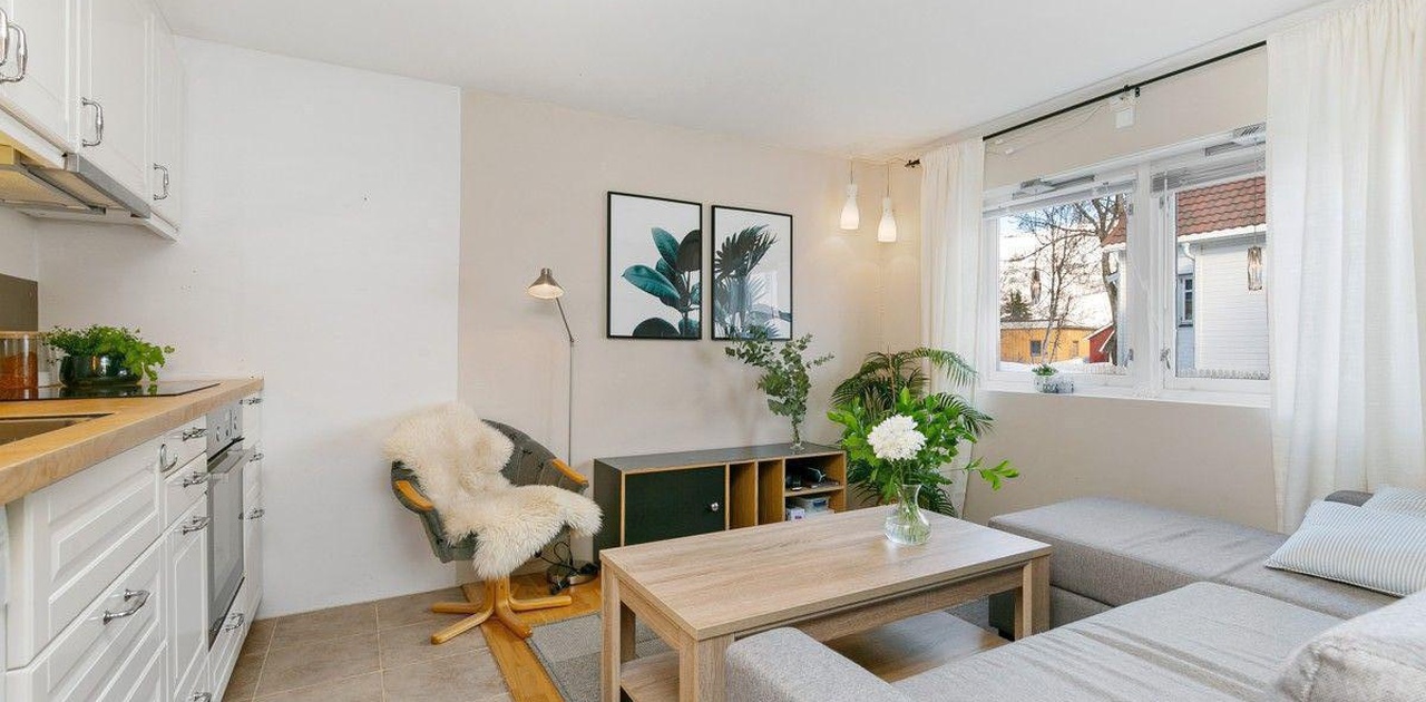 Åpen stue/kjøkkenløsning med varmekabler i gulvet