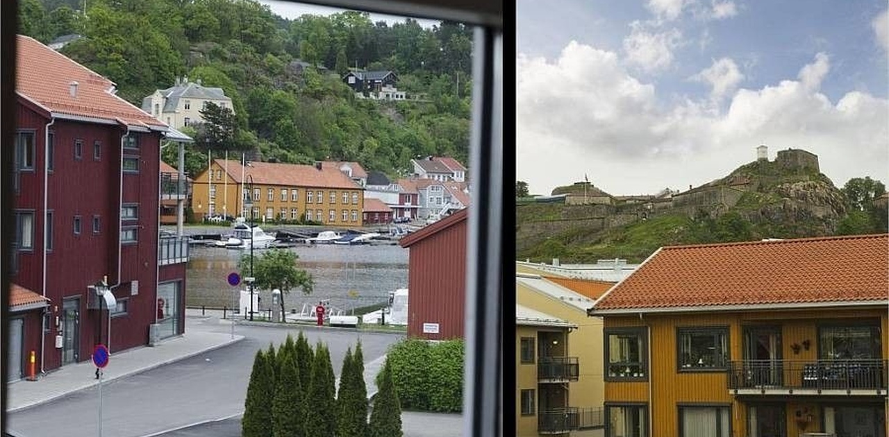 Hyblene ligger med kort vei til sjøen og mange har også utsikt mot festningen