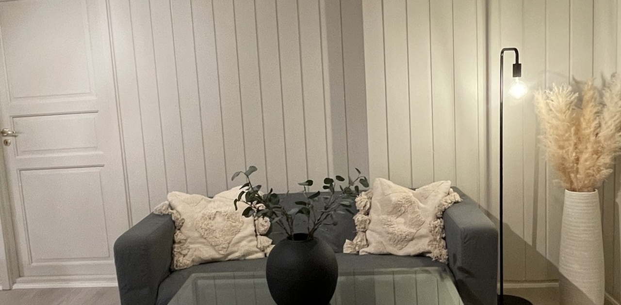 Moderne og trivelig stue. Sofa og bord kan medfølge.