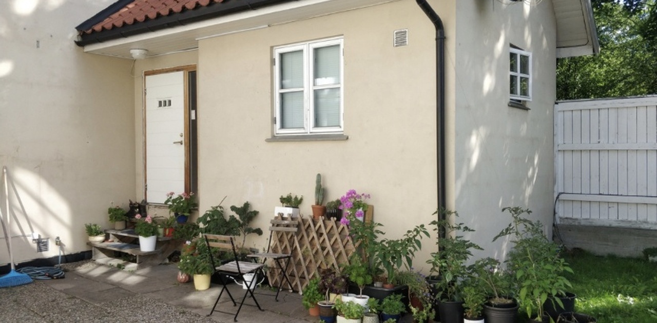 Inngangsparti. Akkurat nå er plantene for det meste inne, men det er fine solforhold her, så om du har grønne fingre, er et bare å slå seg løs!