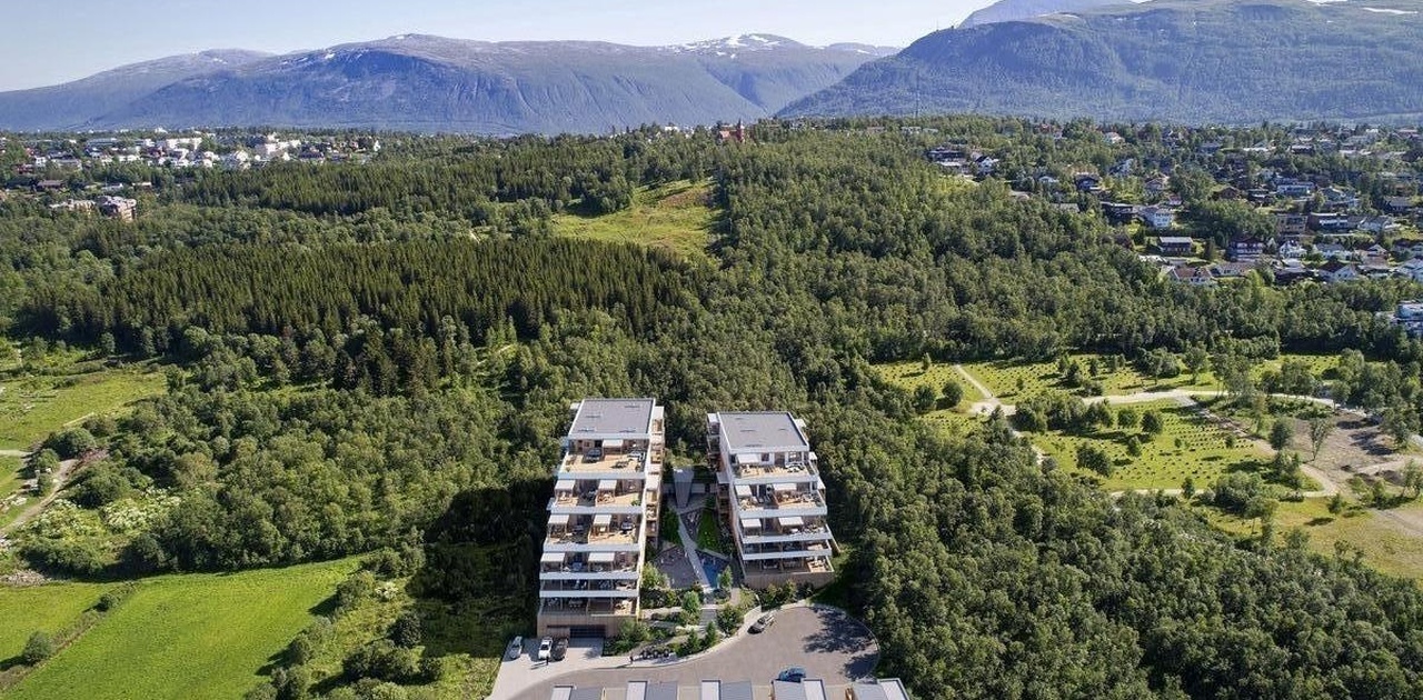 Norheim Terrasse ligger sentralt på Tromsø øya. Prosjektet holder høy kvalitet og tilfredsstiller høy miljøstandard. Bildet er et illustrasjonsfoto benyttet ved utbyggingen.
