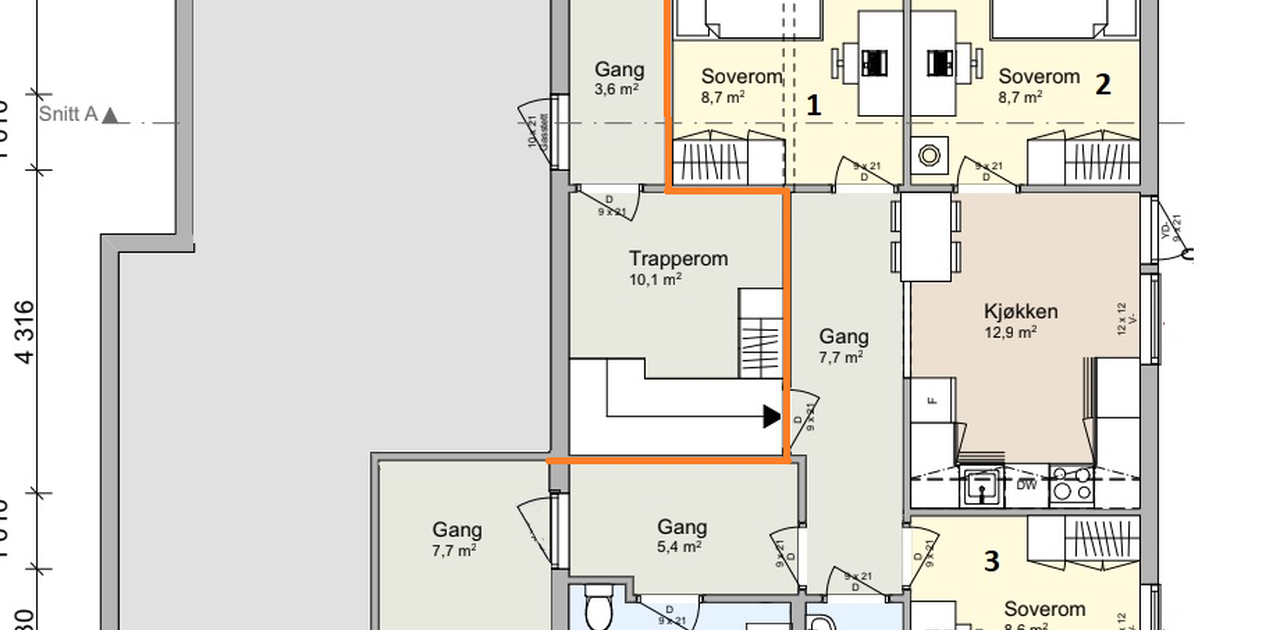 Planløsning på leiligheten