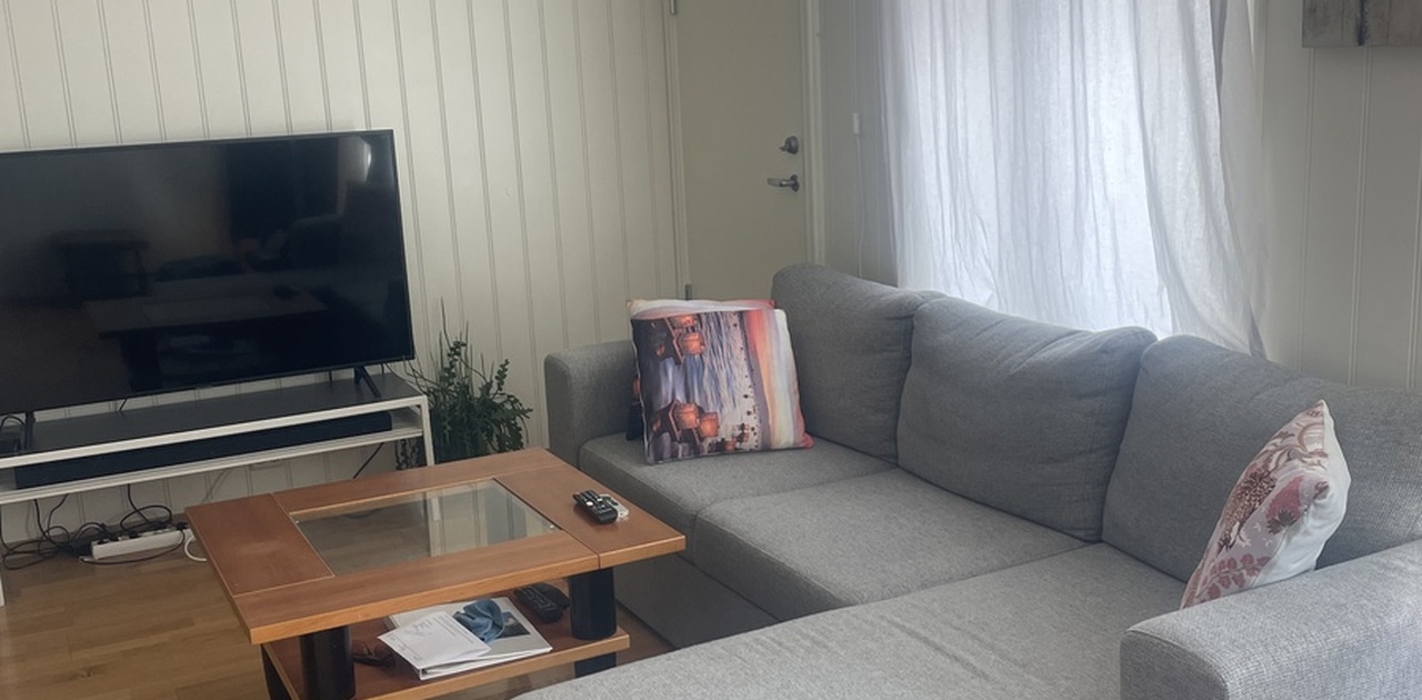 Utsnitt stue med sofa