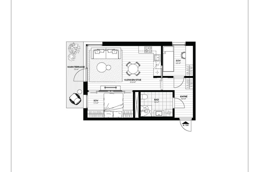Leilighet, 3 roms
