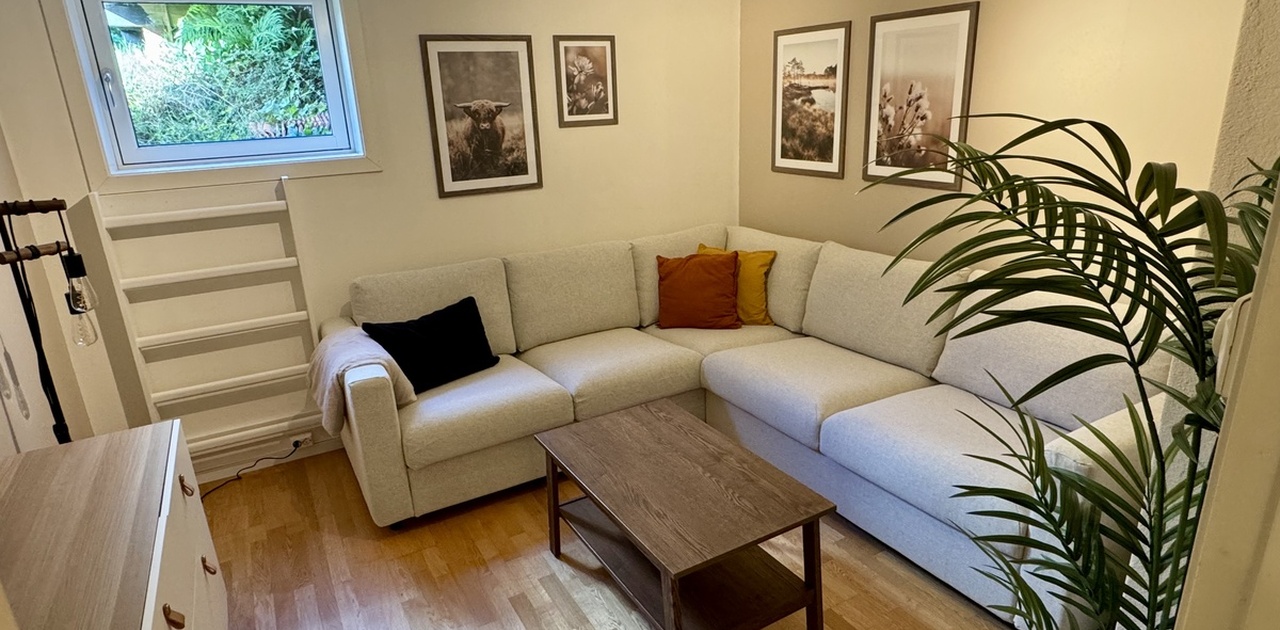 Stue med  sovesofa og tv 55’’ (kom etter bilde var tatt)