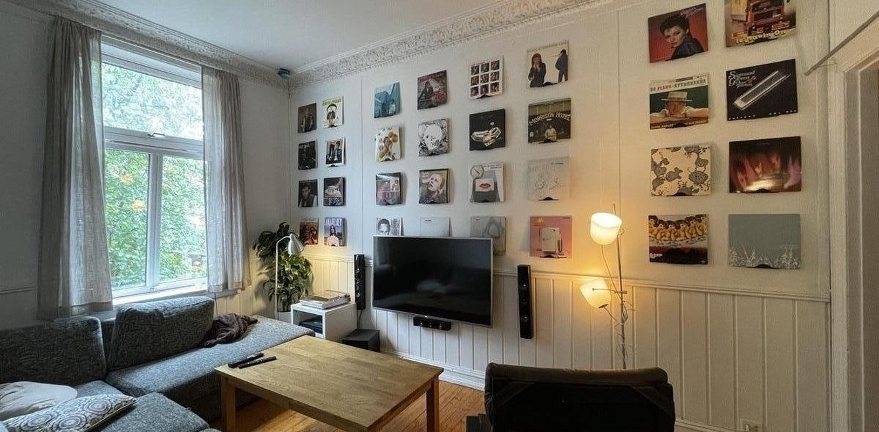 Stua har en TV som kan brukes felles, og i tillegg finnes det en felles platespiller som alle kan benytte.