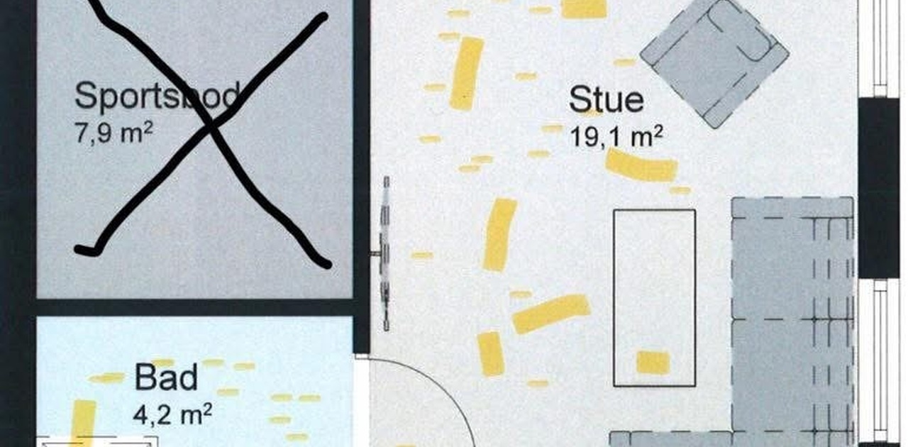 Areal merket i gult er inkludert