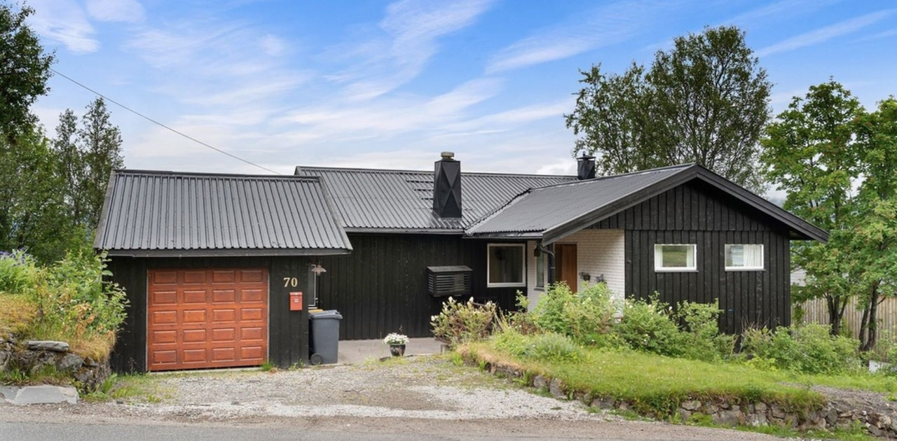 Eneboligen fra utsiden, inngang på baksiden av huset.