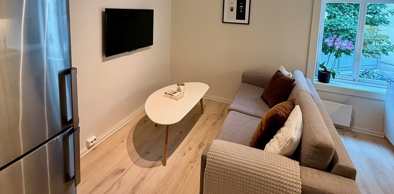 Stue/kjøkken med tv inkludert gratis Netflix og chromecast