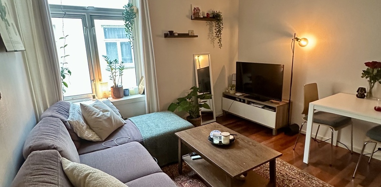 Hyggelig stue med åpen kjøkkenløsning