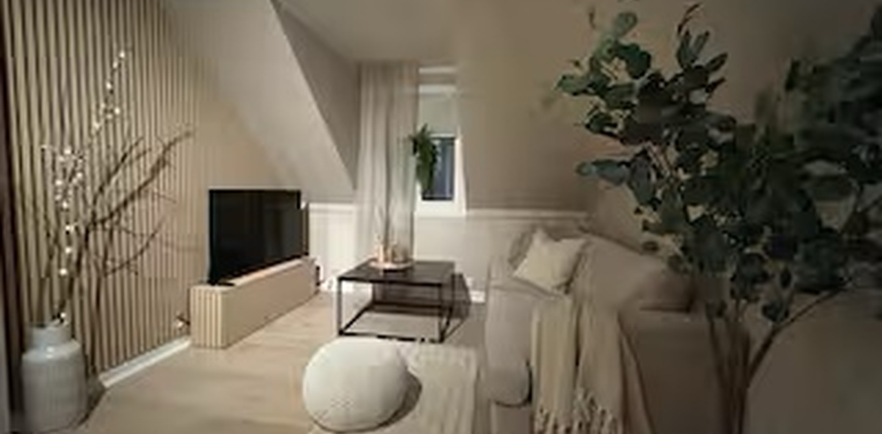 Stue med sofa og Tv