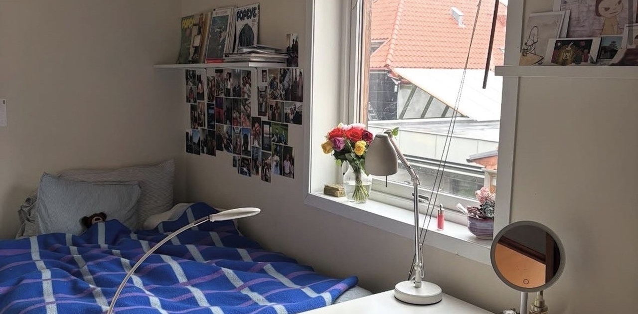 rom 1: kommer med pult, stol, skap, hylle