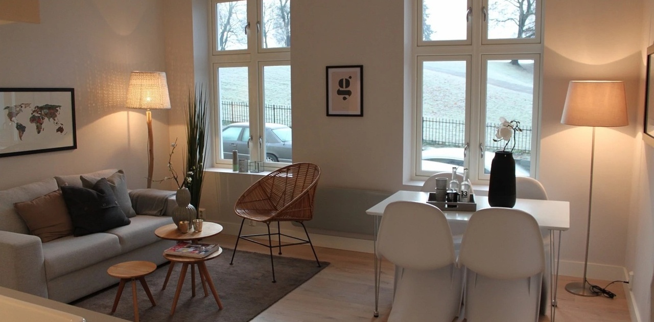 Stue 3-roms leilighet. Møblert på dette bildet. Leilighten leies ut umøblert.