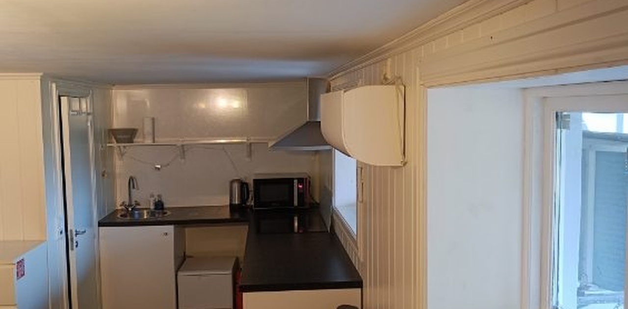 Lite kjøkken, sovesofa