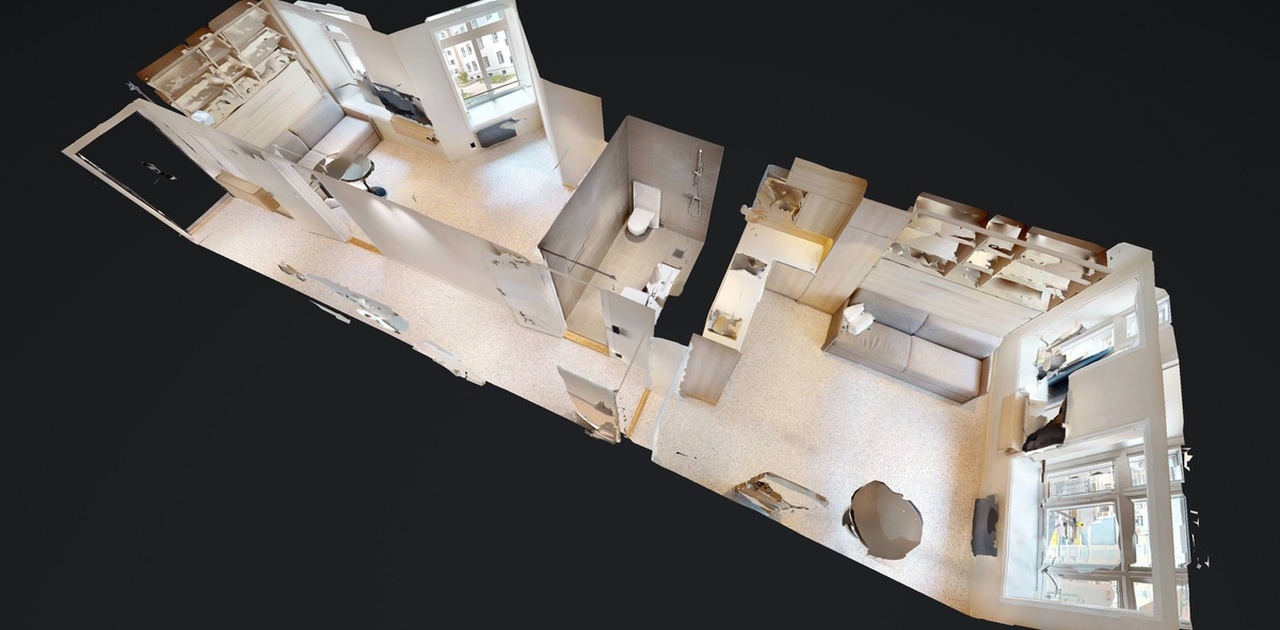 Leies under ett: Dobbel studio med felles bad og gang