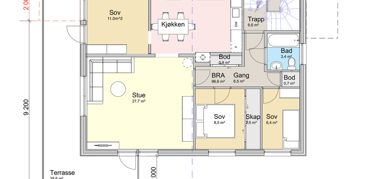 Stor stue, eget kjøkken og stor terasse med gode solforhold!