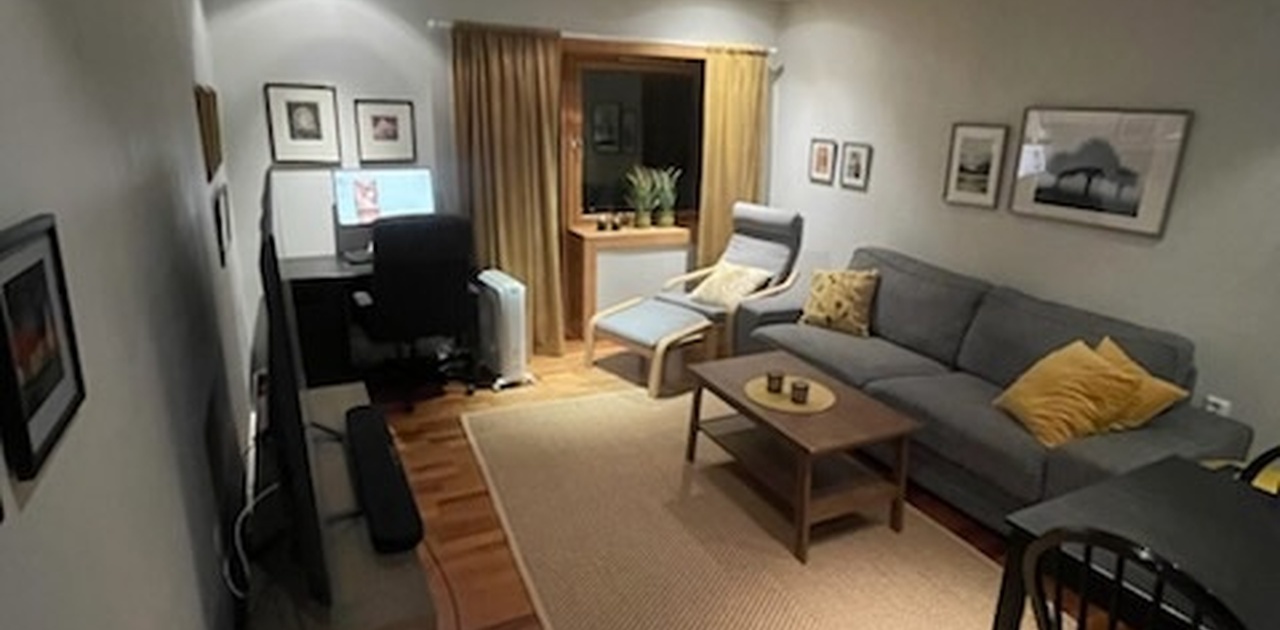 Stove med utgang til balkong.