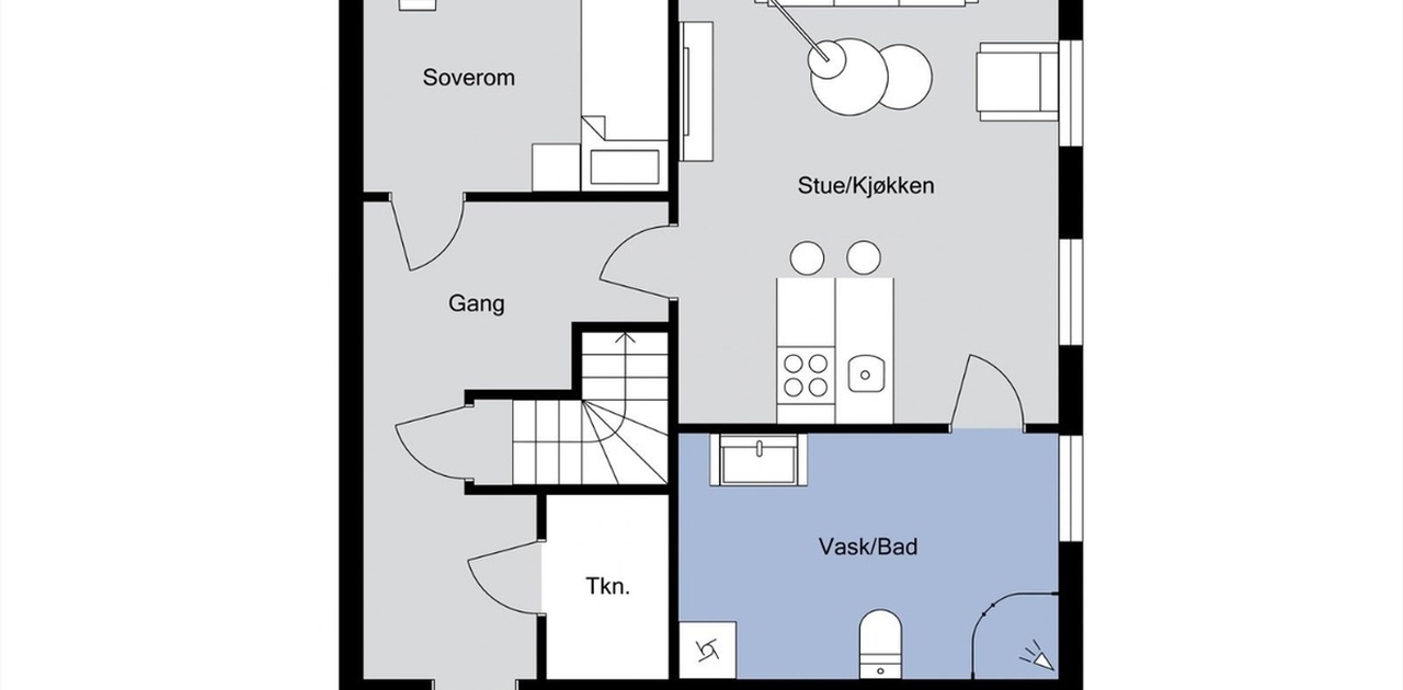 Planløsning. Trapp er stengt.
