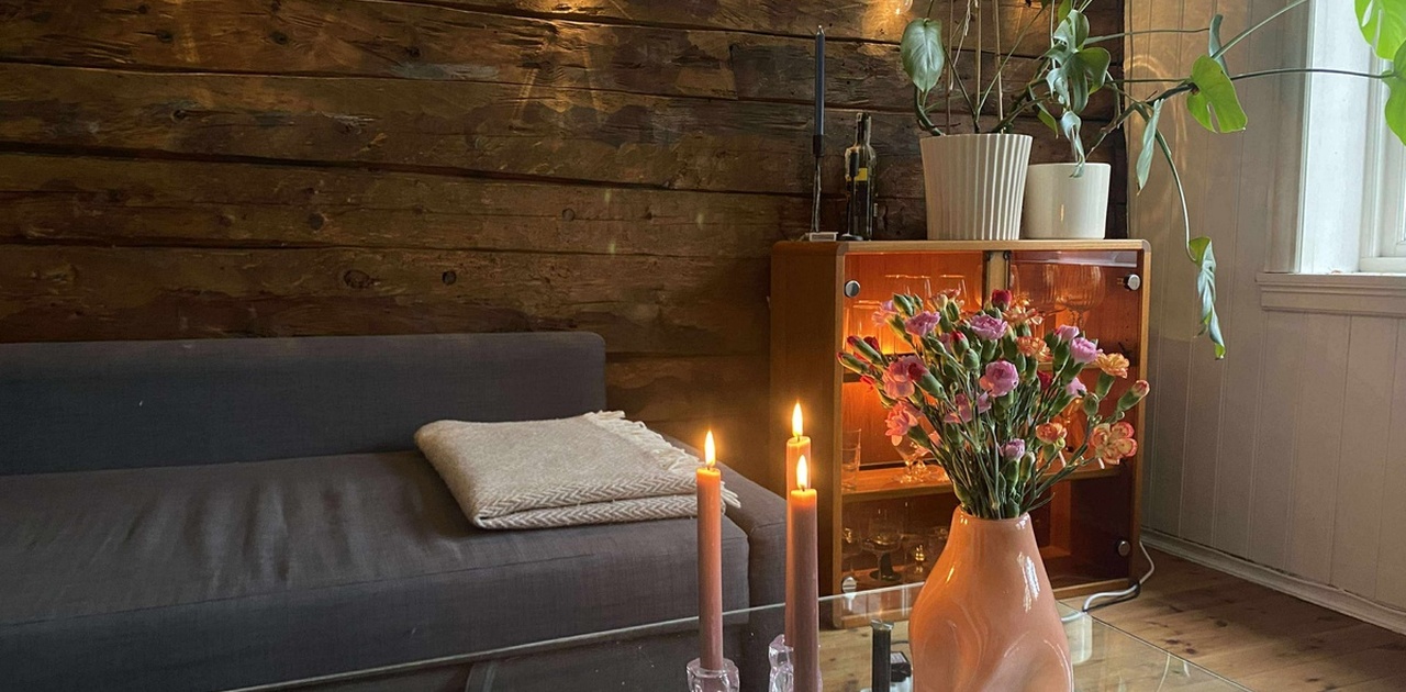 Koselig stue med både sofa og spisebord