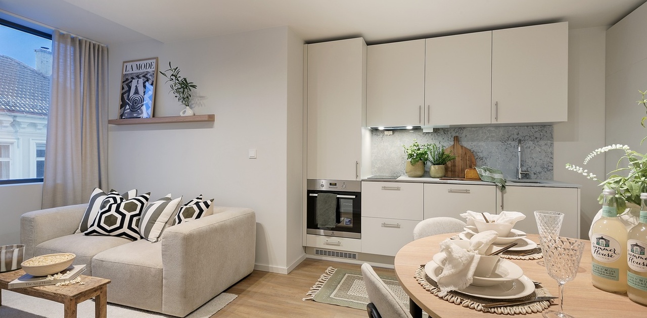 Apartment (alternativ 2) - Oppholdsrom og kjøkken
