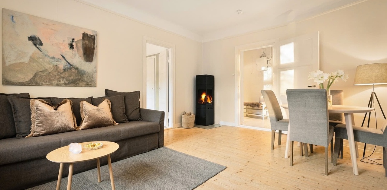 Romslig stue med fint naturlig lys