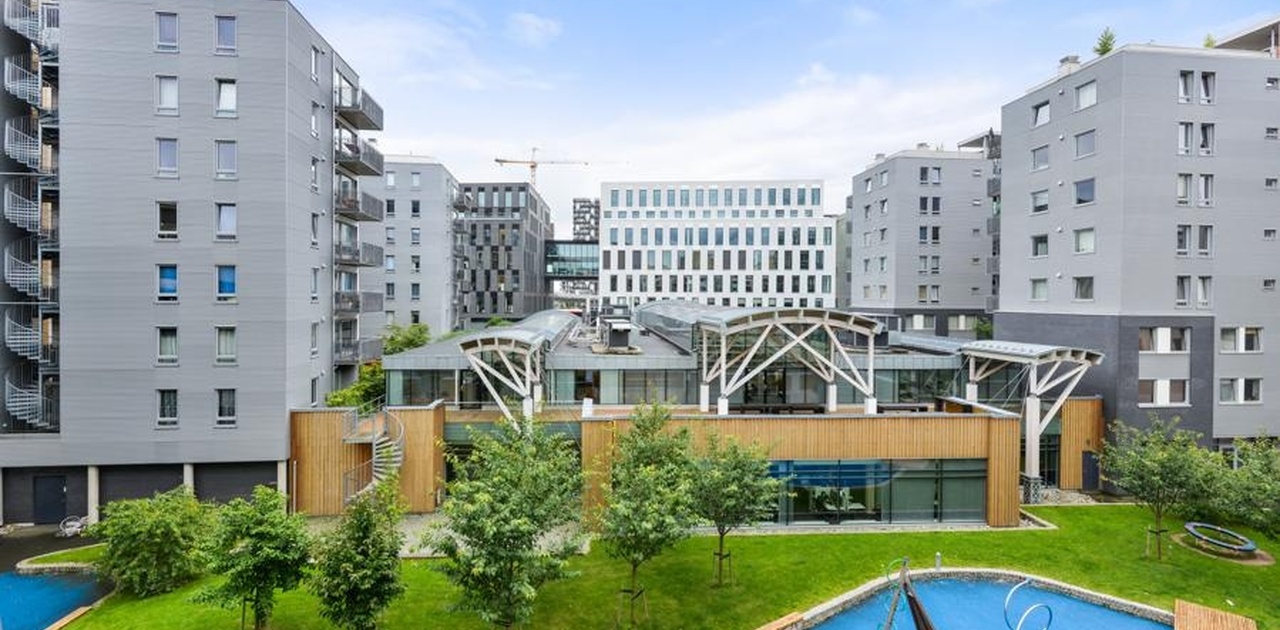 Exterior, including part of the playground.