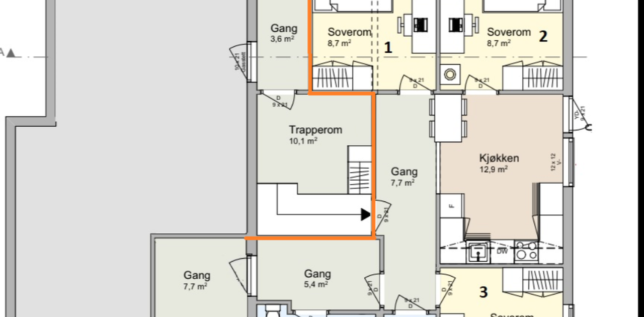 Planløsning som viser leiligheten