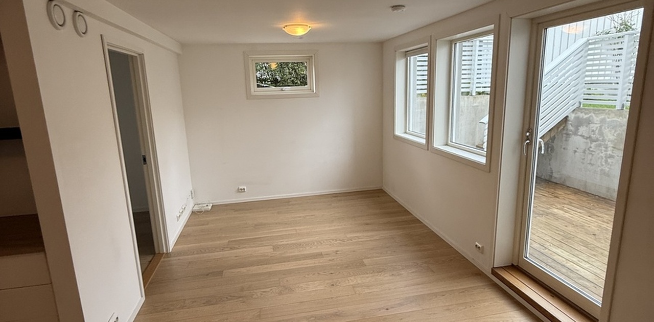 Lys stue med utgang til terrasse