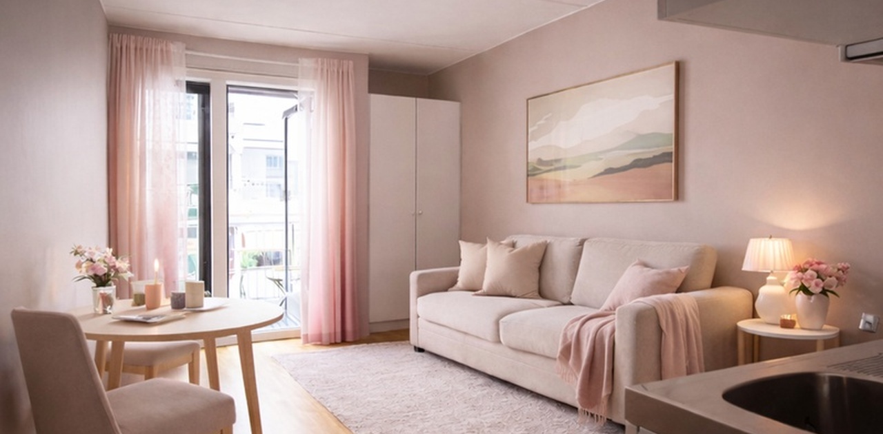 Lys og innbydende stue/allrom med store vindusflater som gir godt med naturlig lys