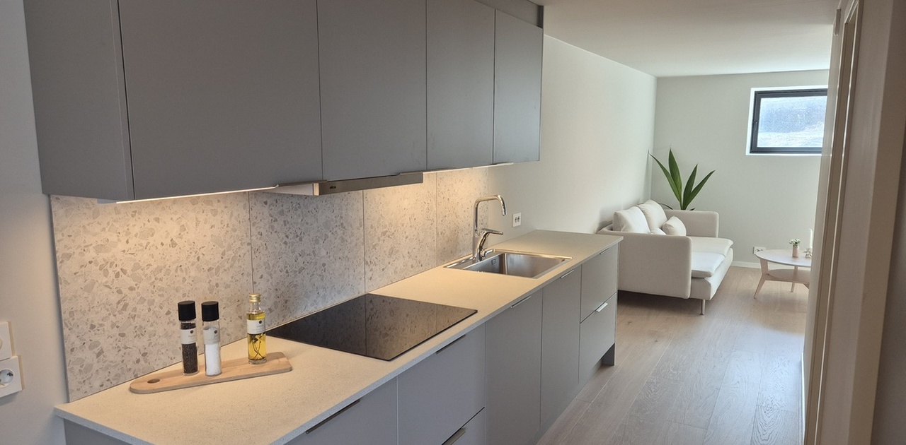 Nytt kjøkken med oppvaskmaskin.