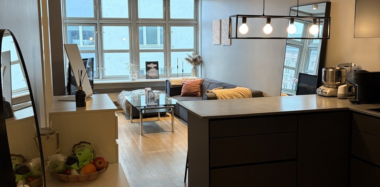 åpen stue og kjøkken