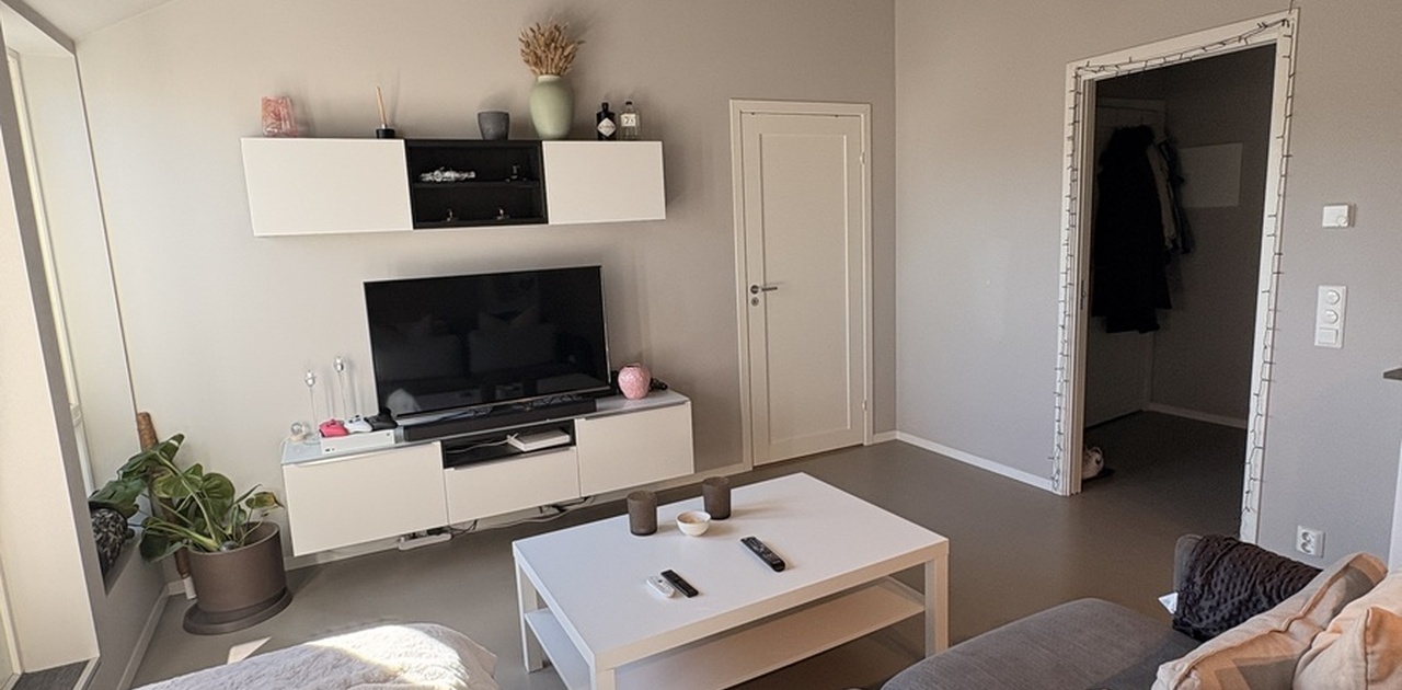 Stue mot soverom og inngangsparti