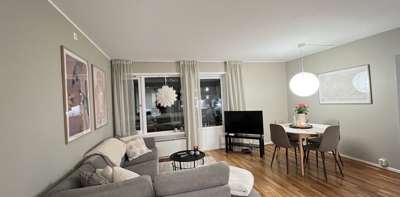 Stue på plan 1, med spisebord (mulighet for å ta på 2 ileggsplater)