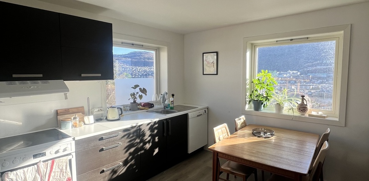 Fint kjøkken, med utsikt til Ulriken.