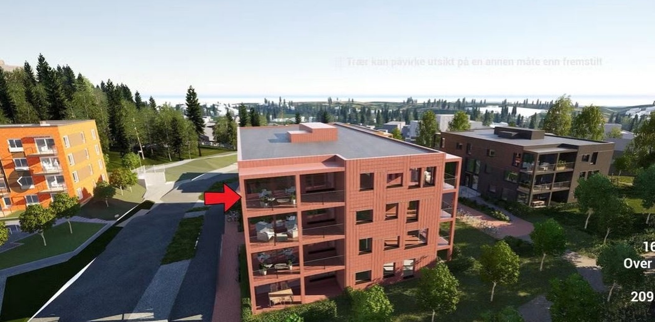 Fasade med markering av leilighetens beliggenhet