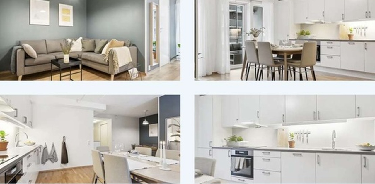 Fin balkong, bad, kjøkken, stue