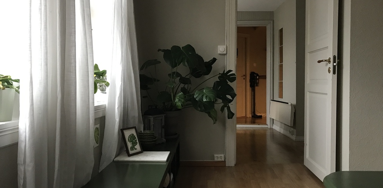 STUA — Dør ut mot gang oppe og badet/kjøkkenet.