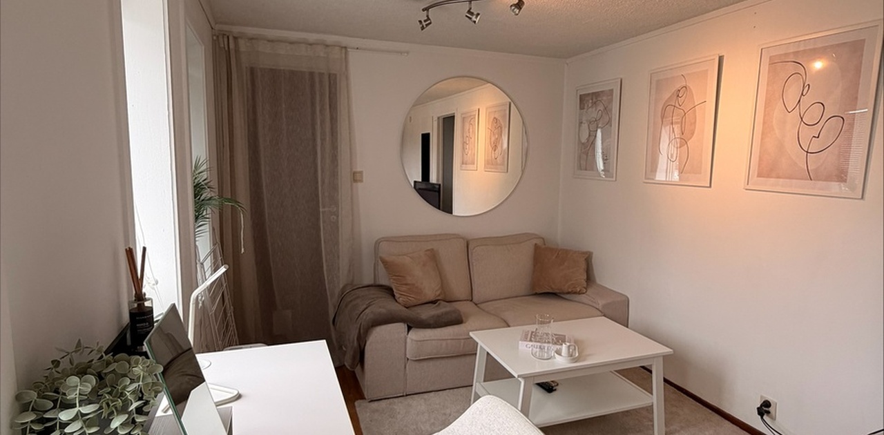 Arbeidspult, sofa uten TV