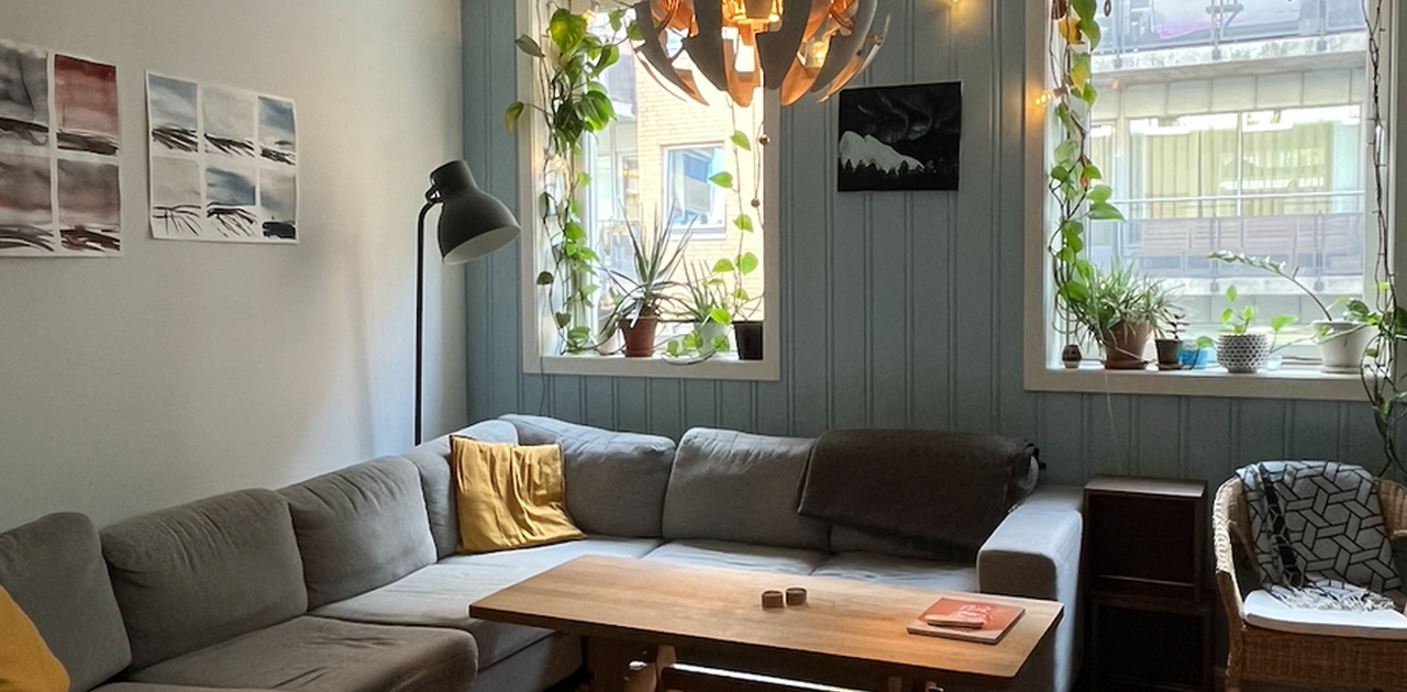 Hyggelig stue med stor sofa