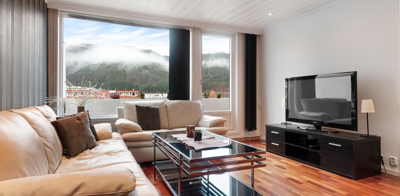 Stue, det er en annen sofa, sofabord og tv i dag.