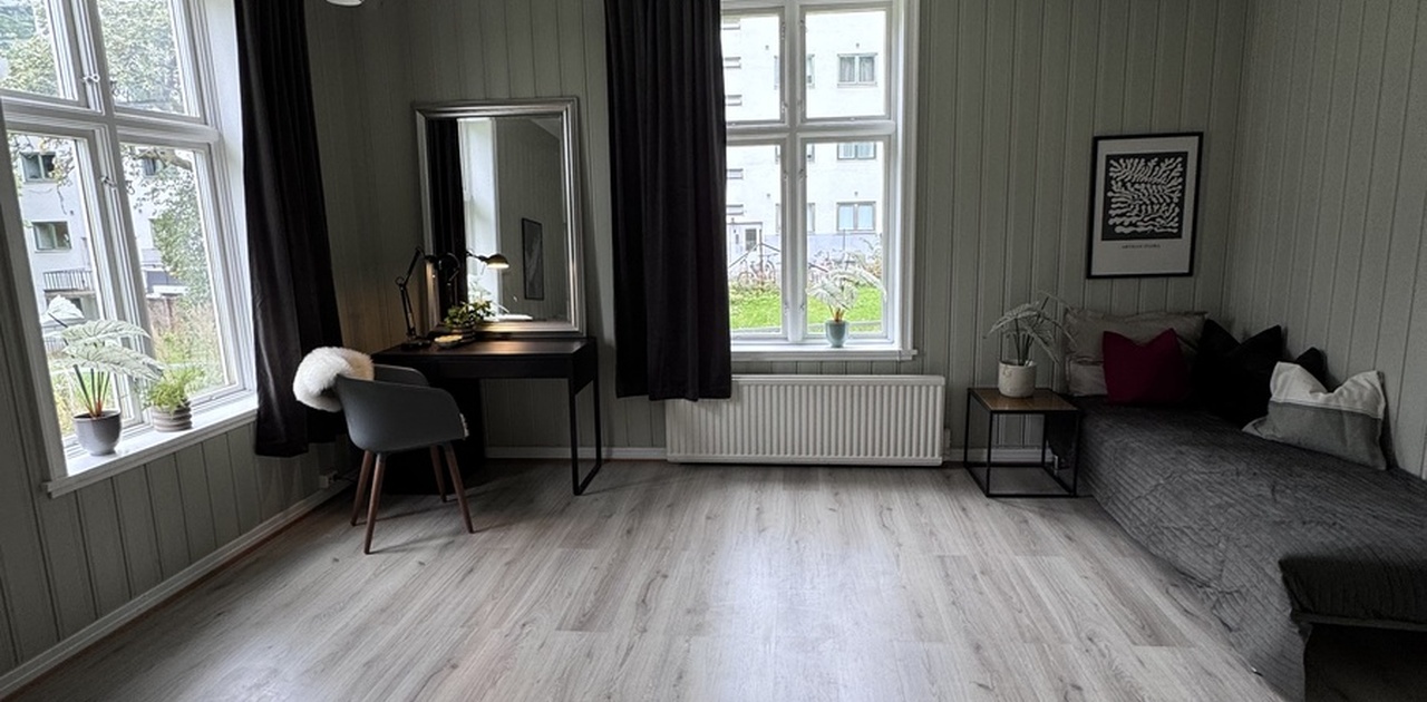 Rom 102 - 18 kvm - pris 9 000 med alt inkl.(strøm, internett varmtvann og vasking av bad)