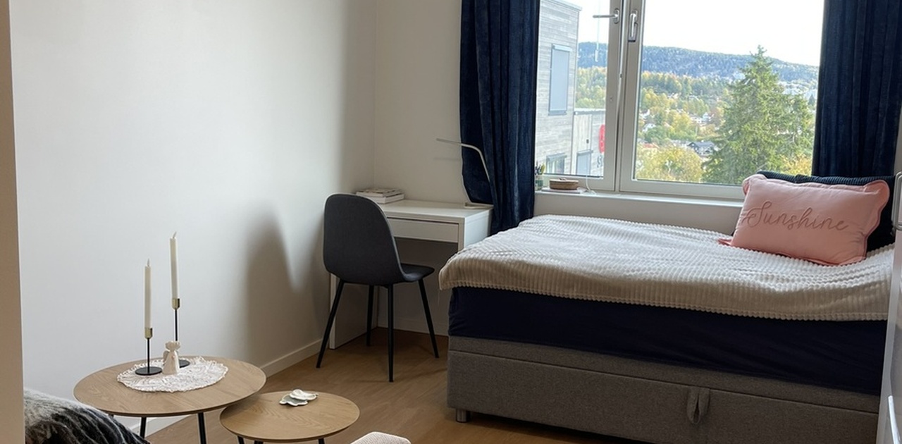 Lys og luftig atmosfære, med god plass til både seng og sofa