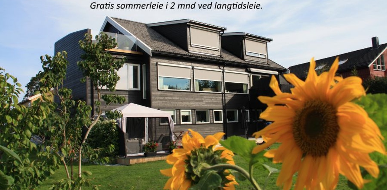 4 hybler i oppusset hus, med 2 vinduer hver.